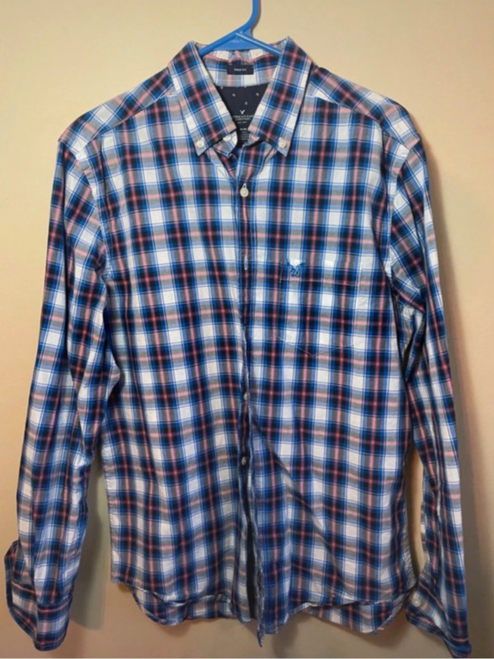 American Eagle Outfitters Blue, White & Red Plaid Button-Down Shirt